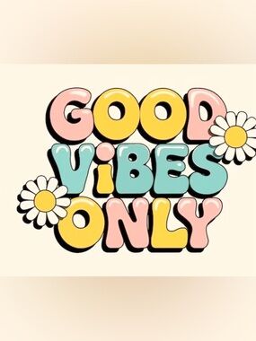 Good Vibes Only Retro Bubble Letter Print - Pastel Yellow Pink Aqua